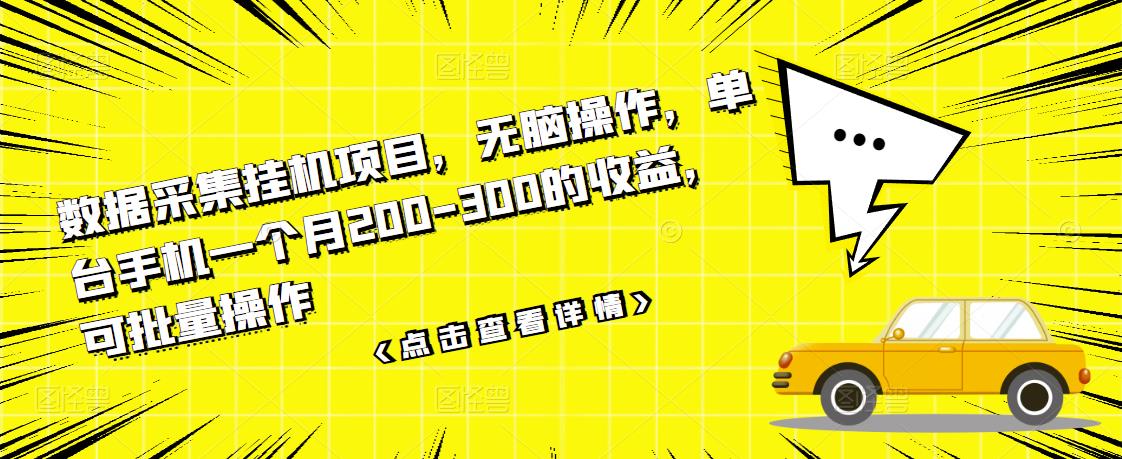数据采集挂机项目，无脑操作，单台手机一个月200-300的收益，可批量操作-星璨学社