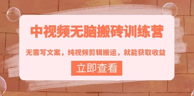 中视频无脑搬砖训练营：无需写文案，纯视频剪辑搬运，就能获取收益-星璨学社