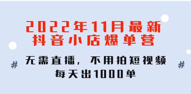 2022年11月最新抖音小店爆单训练营：无需直播，不用拍短视频，每天出1000单-星璨学社