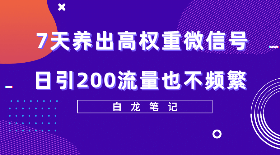 7天养出高权重微信号，日引200流量也不频繁，方法价值3680元-星璨学社