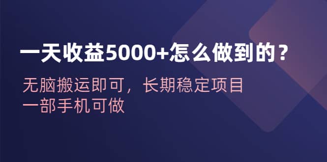 一天收益5000 怎么做到的？无脑搬运即可，长期稳定项目，一部手机可做-星璨学社