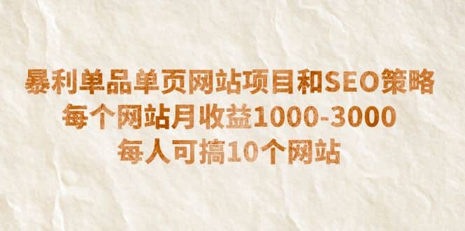 暴利单品单页网站项目和SEO策略 每个网站月收益1000-3000 每人可搞10个-星璨学社