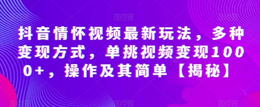 抖音情怀视频最新玩法，多种变现方式，单挑视频变现1000 ，操作及其简单【揭秘】-星璨学社