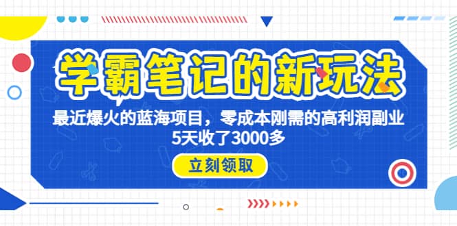 学霸笔记新玩法，最近爆火的蓝海项目，0成本高利润副业，5天收了3000多-星璨学社