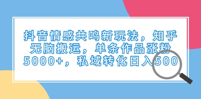 抖音情感共鸣新玩法，知乎无脑搬运，单条作品涨粉5000 ，私域转化日入500-星璨学社