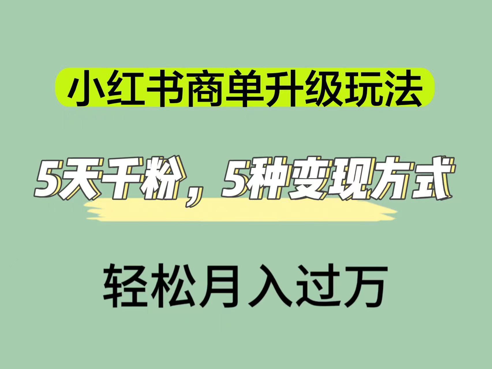 小红书商单升级玩法，5天千粉，5种变现渠道，轻松月入1万-星璨学社