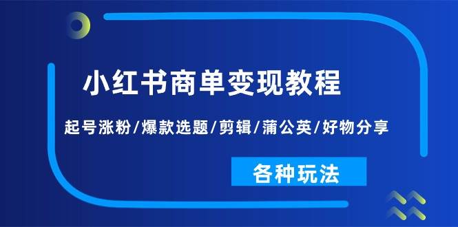 小红书商单变现教程：起号涨粉/爆款选题/剪辑/蒲公英/好物分享/各种玩法-星璨学社