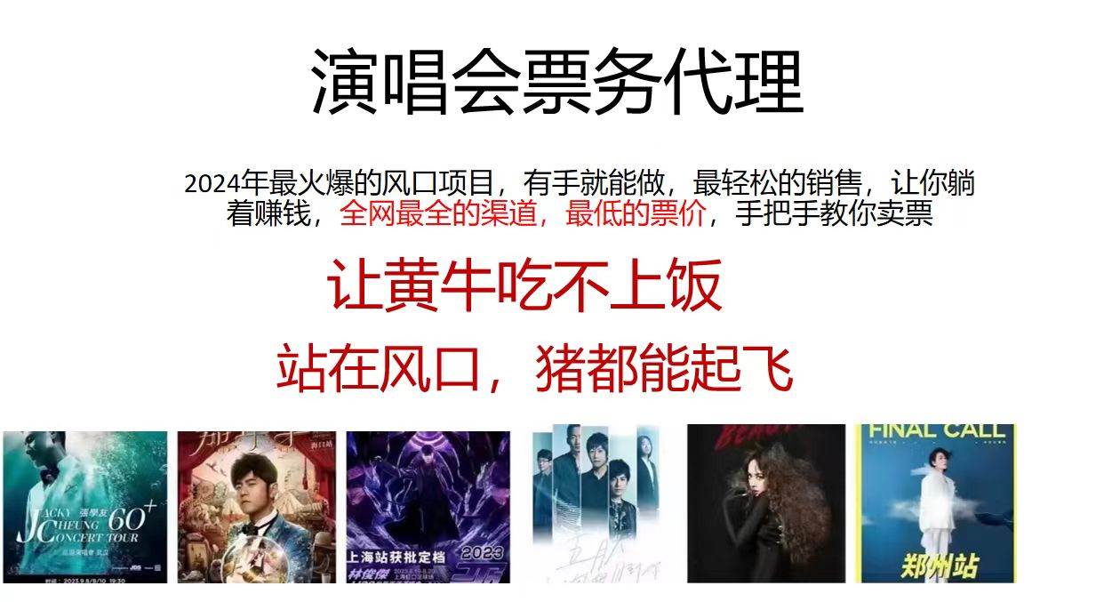 演唱会2024票务代理，全网最低的票价，手把手教你卖票，日入2000+-星璨学社