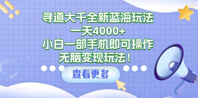 寻道大千全新蓝海玩法，一天4000+，小白一部手机即可操作，无脑变现玩法！-星璨学社