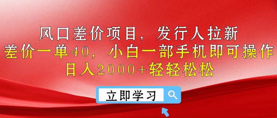 风口差价项目，发行人拉新，差价一单40，小白一部手机即可操作，日入20…-星璨学社