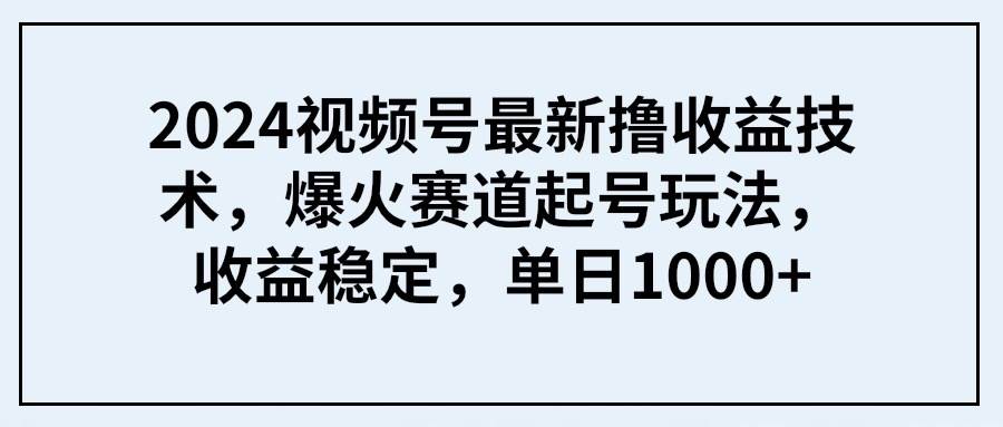 图片[1]-2024视频号最新撸收益技术，爆火赛道起号玩法，收益稳定，单日1000+-星璨学社