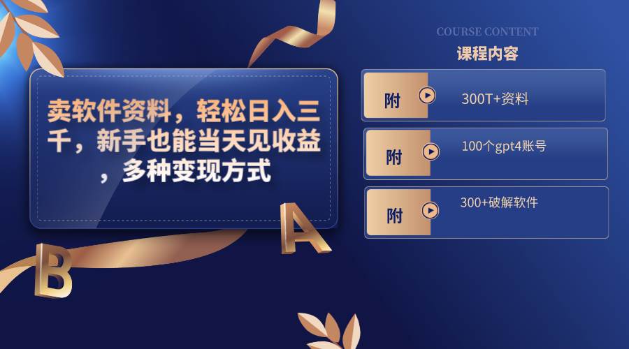 卖软件资料，轻松日入三千，新手也能当天见收益，多种变现方式，（附300T+资料，100个gpt4账号，300+破解软件）-星璨学社