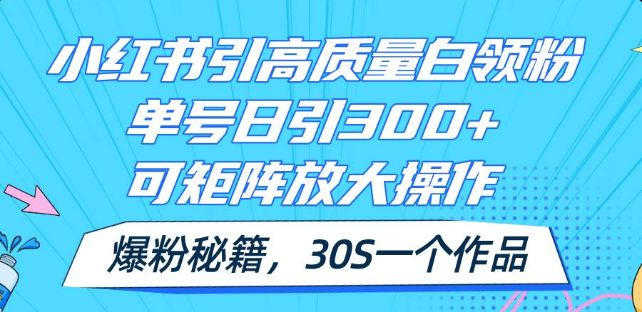 小红书引高质量白领粉，单号日引300+，可放大操作，爆粉秘籍！30s一个作品-星璨学社