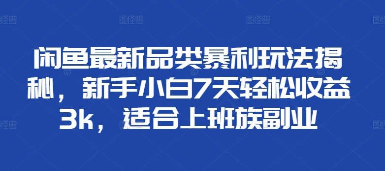 闲鱼最新品类暴利玩法揭秘，新手小白7天轻松赚3000+，适合上班族副业-星璨学社