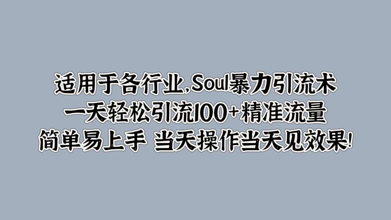 图片[1]-适用于各行业，Soul暴力引流术，一天轻松引流100+精准流量，简单易上手 当天操作当天见效果!-星璨学社