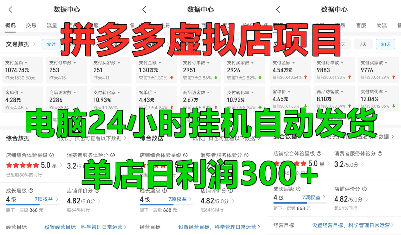 拼多多虚拟店项目，电脑挂机自动发货，单店日利润300+，可放大操作-星璨学社