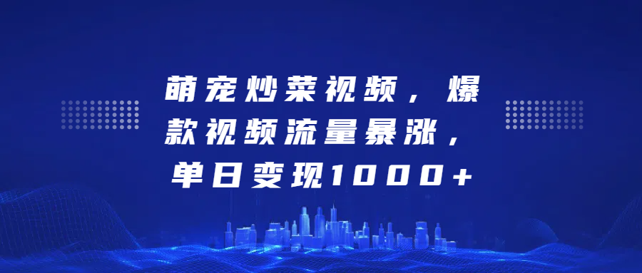 萌宠炒菜视频，爆款视频流量暴涨，单日变现1000+-星璨学社