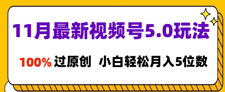 11月最新视频号5.0玩法，100%过原创，小白轻松月入5位数-星璨学社