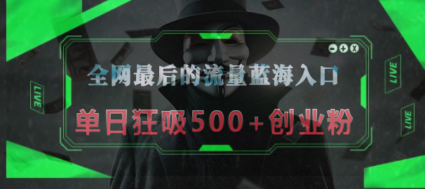 全网最后的流量蓝海入口，半小时引流50+创业粉，单日狂吸500+创业粉-星璨学社