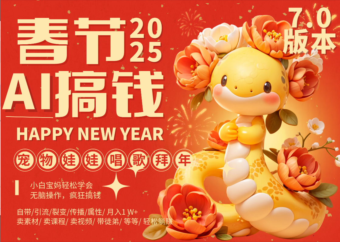AI春节搞钱7.0升级版 蝴蝶号超火爆萌宠唱歌拜年  AI一键制作 批量出内容   春节做轻松躺赚 每日轻松十分钟  月赚米1W+  抓紧冲！可做视频 可卖素材只带小白和宝妈！-星璨学社