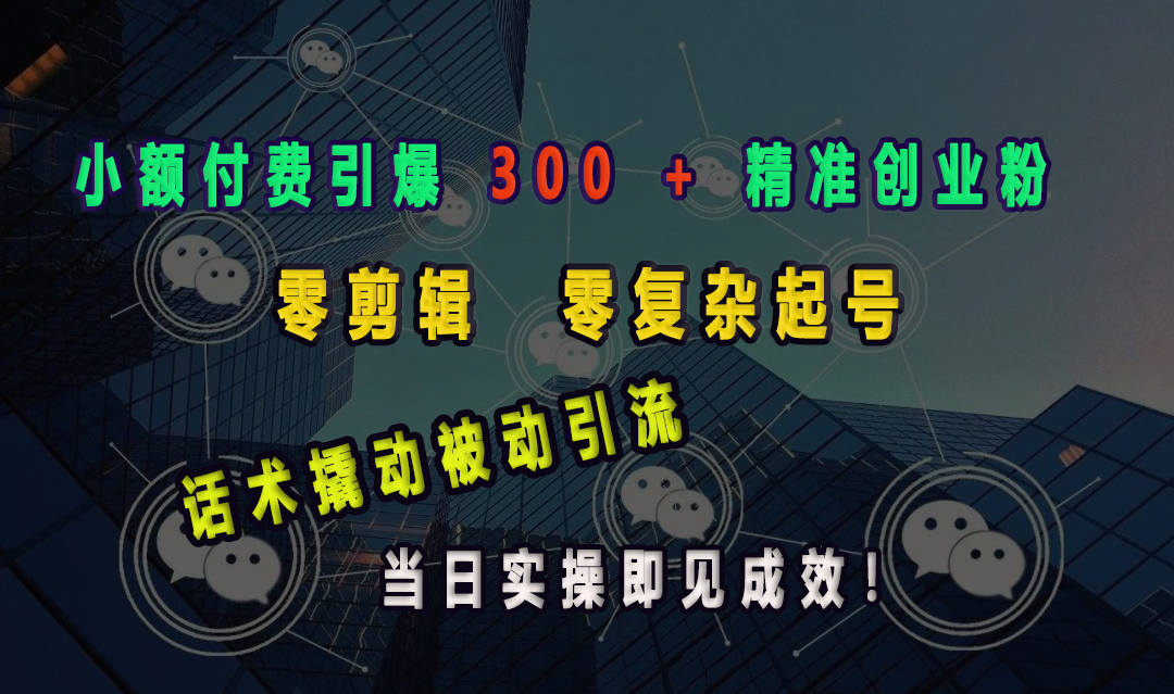 小额付费引爆 300 + 精准创业粉，零剪辑、零复杂起号，话术撬动被动引流，当日实操即见成效！-星璨学社