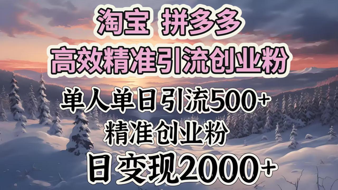 淘宝拼多多高效精准引流创业粉，单人单日引流500＋创业粉，日变现2000＋-星璨学社
