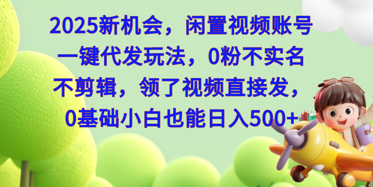 2025新机会，闲置视频账号一键代发玩法，0粉不实名不剪辑，领了视频直接发，0基础小白也能日入500-星璨学社