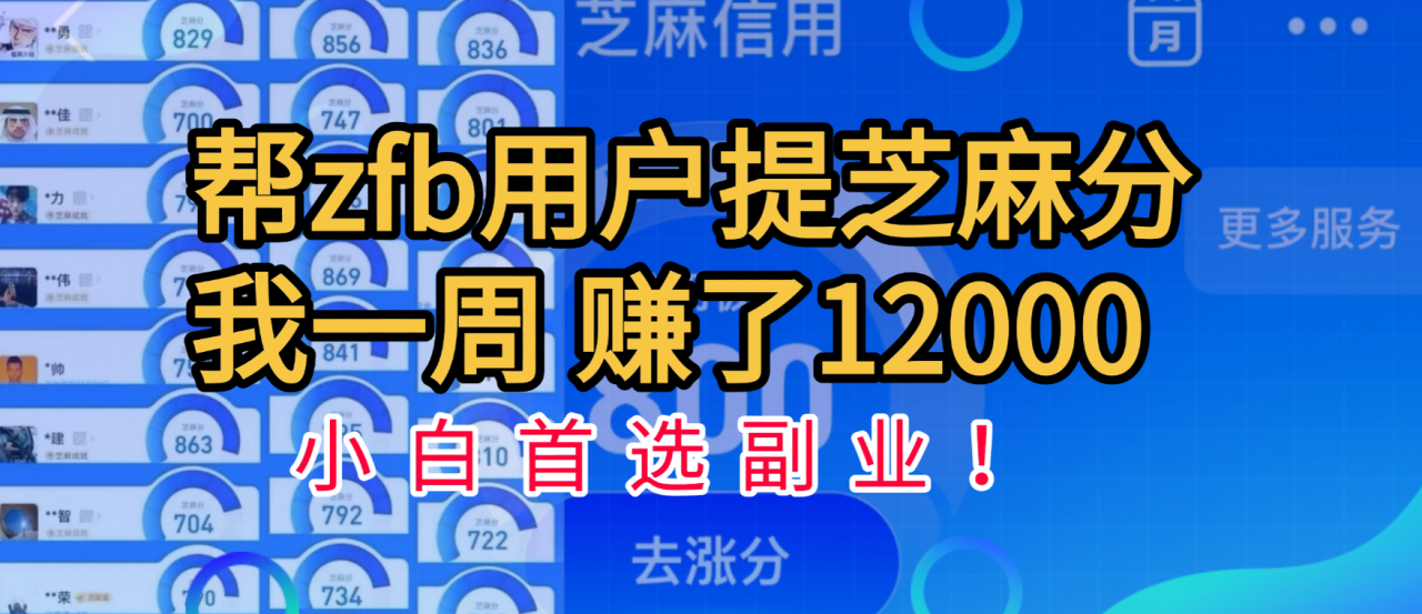 帮支付宝用户提升芝麻分，一周赚了一万二！小白首选副业！-星璨学社
