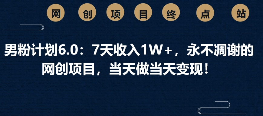 男粉计划6.0：7天收入1W+，永不凋谢的网创项目，当天做当天变现！-星璨学社