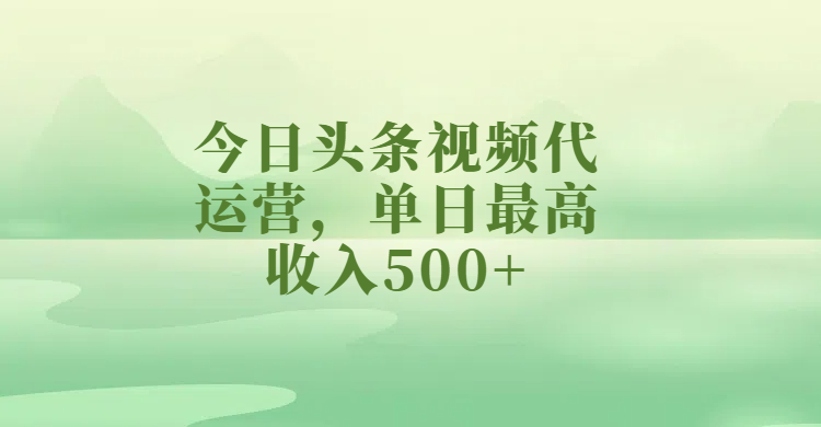 今日头条视频代运营，单日最高收入500+-星璨学社