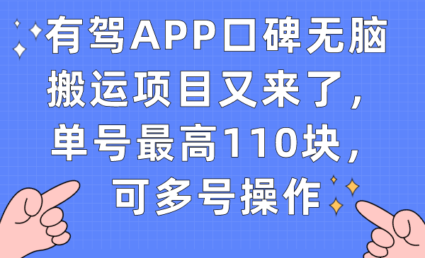 有驾APP口碑无脑搬运项目又来了，单号最高110块，可多号操作-星璨学社