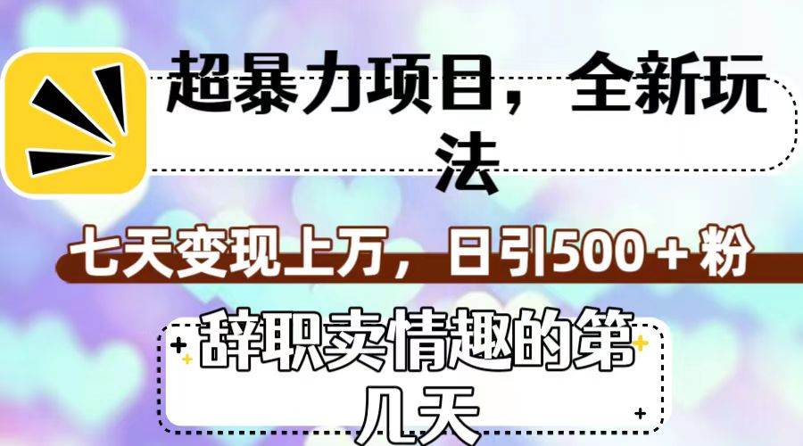 超暴利项目，全新玩法（辞职卖情趣的第几天），七天变现上万，日引500 粉-星璨学社