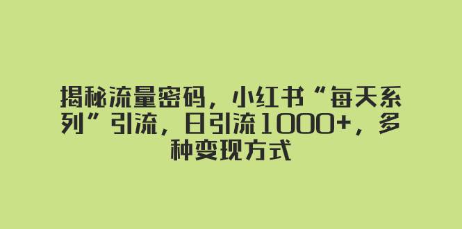 揭秘流量密码，小红书“每天系列”引流，日引流1000 ，多种变现方式-星璨学社