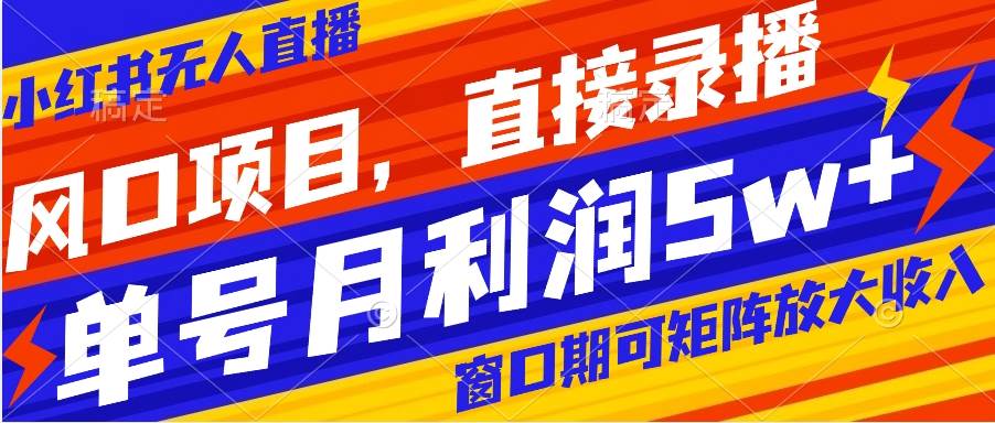 风口项目，小红书无人直播带货，直接录播，可矩阵，月入5w-星璨学社