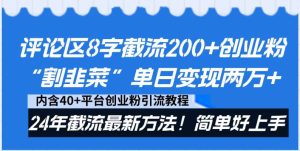 评论区8字截流200+创业粉“割韭菜”单日变现两万+24年截流最新方法！-星璨学社