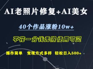 AI老照片修复+AI美女玩发  40个作品涨粉10w+  不花一分钱使用可灵  操作简单  变现方式多样话   轻松日去500+-星璨学社