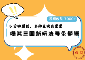 爆笑三国新玩法每条都爆，5 分钟原创，多种变现爽歪歪，视频收益 7000+-星璨学社