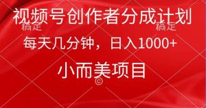 视频号创作者分成计划，每天几分钟，收入1000+，小而美项目-星璨学社