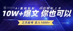 三天起号 日入1000+ AI复制粘贴 小白轻松上手-星璨学社