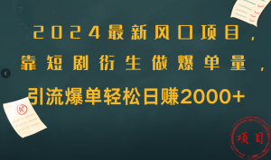 2024最新风口项目，引流爆单轻松日赚2000+，靠短剧衍生做爆单量-星璨学社