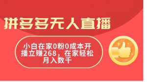 拼多多无人直播，小白在家0粉0成本开播立赚268，在家轻松月入数千-星璨学社