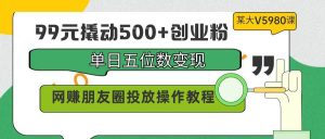 99元撬动500+创业粉，单日五位数变现，网赚朋友圈投放操作教程价值5980！-星璨学社