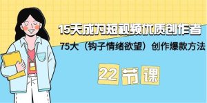15天成为短视频-优质创作者+75大（钩子-情绪欲望）创作爆款方法-22节课-星璨学社