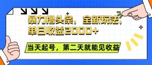 暴力撸头条全新玩法，单日收益2000+，小白也能无脑操作，当天起号，第二天见收益-星璨学社