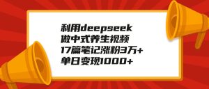 利用deepseek做中式养生视频，17篇笔记涨粉3万+，单日变现1000+-星璨学社