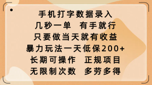 手机打字数据录入，几秒一单，有手就行，只要做当天就有收益，暴力玩法一天低保200+，长期可操作，正规项目，无限制次数，多劳多得-星璨学社