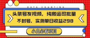 头条发视频，纯搬运可批量，不封号玩法实测单日收益单号298-星璨学社