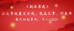 【副业首选】公众号流量主分成，我出文章，你发布，每天粘贴复制，月入6000+-星璨学社