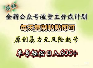 全新公众号流量主分成计划，每天复制粘贴即可，原创暴力起号无风险，单号轻松日入600+（揭秘）-星璨学社