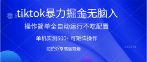 tiktok暴力掘金 单机实测500+全自动运行  可矩阵操作轻松上手 当天见收益-星璨学社